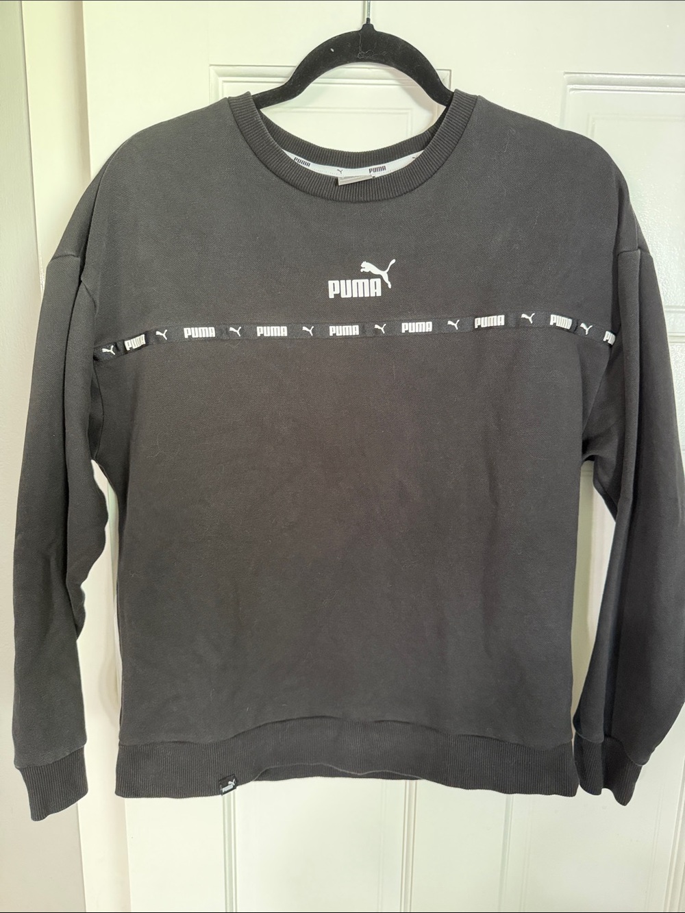 Puma Black Crewneck with White Logo Tape size Small